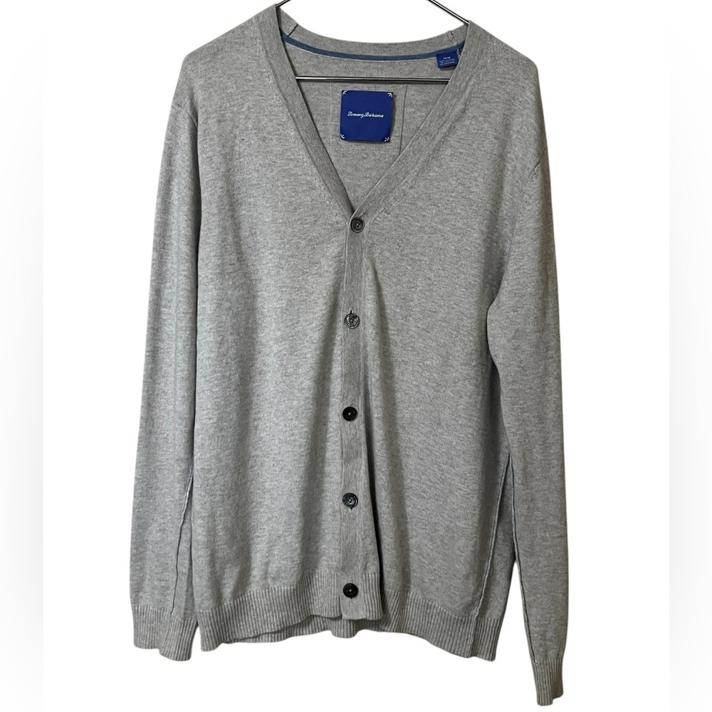 Tommy Bahama gray cotton cashmere cardigan oversized sweater with shell buttons
